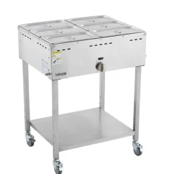 VEVOR 6-Pan Commercial Propane Steam Table, LP Gas Outdoor Soup Warmer with Drain Valve and 3