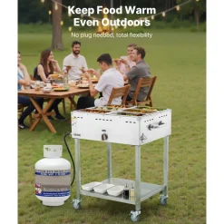 VEVOR 6-Pan Commercial Propane Steam Table, LP Gas Outdoor Soup Warmer with Drain Valve and 3