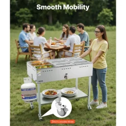 VEVOR 9-Pan Commercial Propane Steam Table, LP Gas Outdoor Soup Warmer with Drain Valve and 3