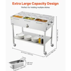 VEVOR 9-Pan Commercial Propane Steam Table, LP Gas Outdoor Soup Warmer with Drain Valve and 3