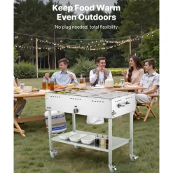 VEVOR 9-Pan Commercial Propane Steam Table, LP Gas Outdoor Soup Warmer with Drain Valve and 3