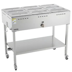 VEVOR 9-Pan Commercial Propane Steam Table, LP Gas Outdoor Soup Warmer with Drain Valve and 3