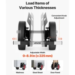 VEVOR Panel Dolly, 1000 lbs Load Capacity, Drywall Mover with 10 Inch Rubber Wheels Fits Different Terrain, Adjustable Clamp Panel Cart for Steel Panels, Mattress, Doors and Drywall Sheet, Black