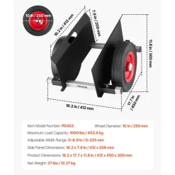 VEVOR Panel Dolly, 1000 lbs Load Capacity, Drywall Mover with 10 Inch Rubber Wheels Fits Different Terrain, Adjustable Clamp Panel Cart for Steel Panels, Mattress, Doors and Drywall Sheet, Black