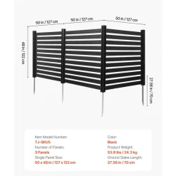 VEVOR 3 Panels Outdoor Privacy Screen, 50 x 48 in Air Conditioner Fence with 27.6 in Ground Stakes, Pool Equipment Enclosure, Vinyl Privacy Fence, Ideal for Trash Can and A/C Units, Black