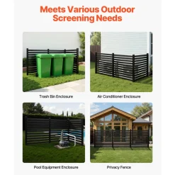 VEVOR 3 Panels Outdoor Privacy Screen, 50 x 48 in Air Conditioner Fence with 27.6 in Ground Stakes, Pool Equipment Enclosure, Vinyl Privacy Fence, Ideal for Trash Can and A/C Units, Black