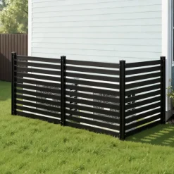 VEVOR 3 Panels Outdoor Privacy Screen, 50 x 48 in Air Conditioner Fence with 27.6 in Ground Stakes, Pool Equipment Enclosure, Vinyl Privacy Fence, Ideal for Trash Can and A/C Units, Black