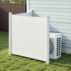 VEVOR 2 Panels Outdoor Privacy Screen, 50 x 50 in Air Conditioner Fence with 27.6 in Ground Stakes, Pool Equipment Enclosure, Horizontal Vinyl Privacy Fence, Ideal for Trash Can and A/C Units, White
