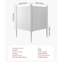 VEVOR 2 Panels Outdoor Privacy Screen, 50 x 50 in Air Conditioner Fence with 27.6 in Ground Stakes, Pool Equipment Enclosure, Horizontal Vinyl Privacy Fence, Ideal for Trash Can and A/C Units, White