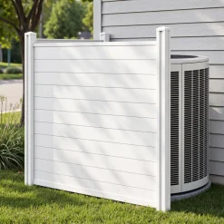 VEVOR 2 Panels Outdoor Privacy Screen, 50 x 50 in Air Conditioner Fence with 27.6 in Ground Stakes, Pool Equipment Enclosure, Horizontal Vinyl Privacy Fence, Ideal for Trash Can and A/C Units, White