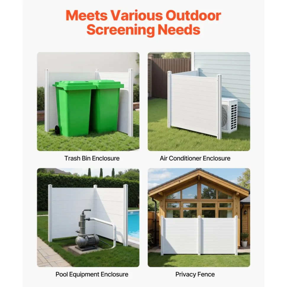 VEVOR 2 Panels Outdoor Privacy Screen, 50 x 50 in Air Conditioner Fence with 27.6 in Ground Stakes, Pool Equipment Enclosure, Horizontal Vinyl Privacy Fence, Ideal for Trash Can and A/C Units, White