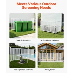 VEVOR 3 Panels Outdoor Privacy Screen, 36 x 45 in Air Conditioner Fence with 19.7 in Ground Stakes, Pool Equipment Enclosure, Strip Vinyl Privacy Fence, Ideal for Trash Can and A/C Units, White