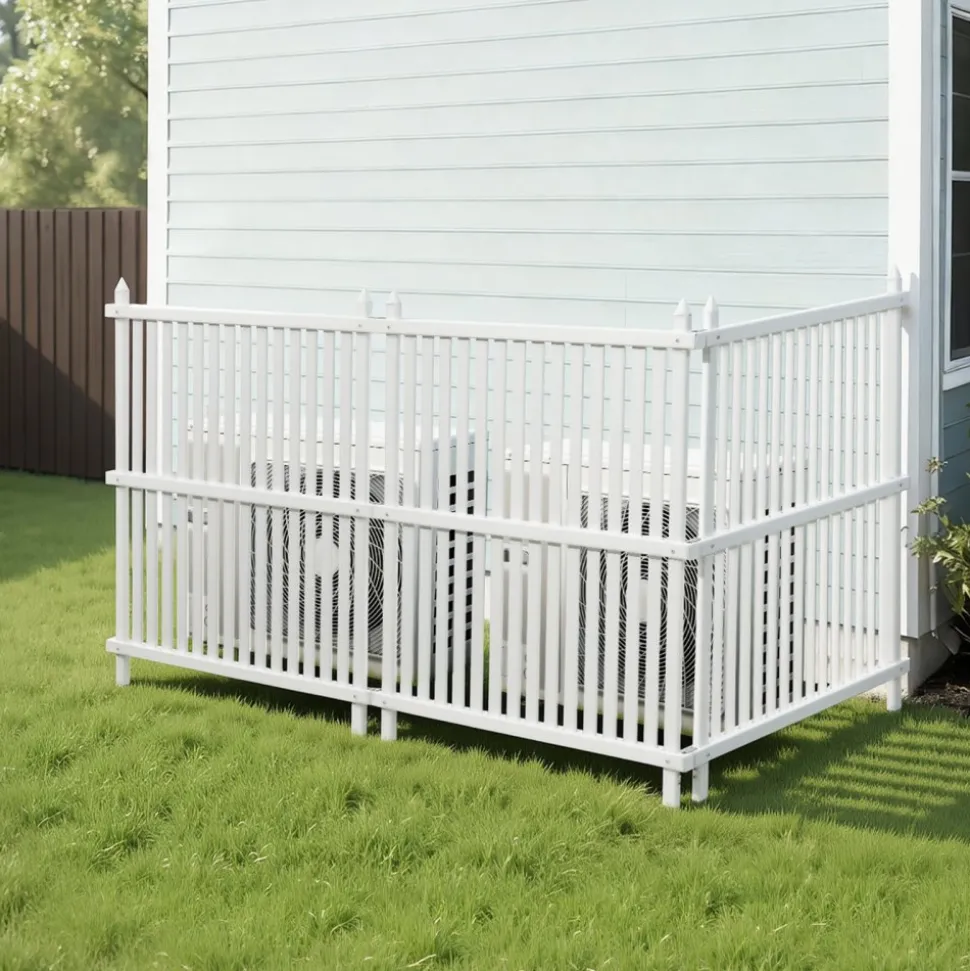 VEVOR 3 Panels Outdoor Privacy Screen, 36 x 45 in Air Conditioner Fence with 19.7 in Ground Stakes, Pool Equipment Enclosure, Strip Vinyl Privacy Fence, Ideal for Trash Can and A/C Units, White