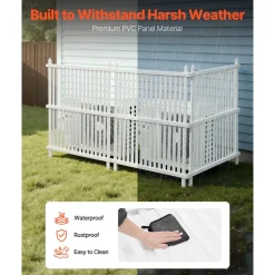 VEVOR 3 Panels Outdoor Privacy Screen, 36 x 45 in Air Conditioner Fence with 19.7 in Ground Stakes, Pool Equipment Enclosure, Strip Vinyl Privacy Fence, Ideal for Trash Can and A/C Units, White