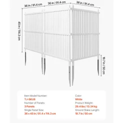 VEVOR 3 Panels Outdoor Privacy Screen, 36 x 45 in Air Conditioner Fence with 19.7 in Ground Stakes, Pool Equipment Enclosure, Strip Vinyl Privacy Fence, Ideal for Trash Can and A/C Units, White