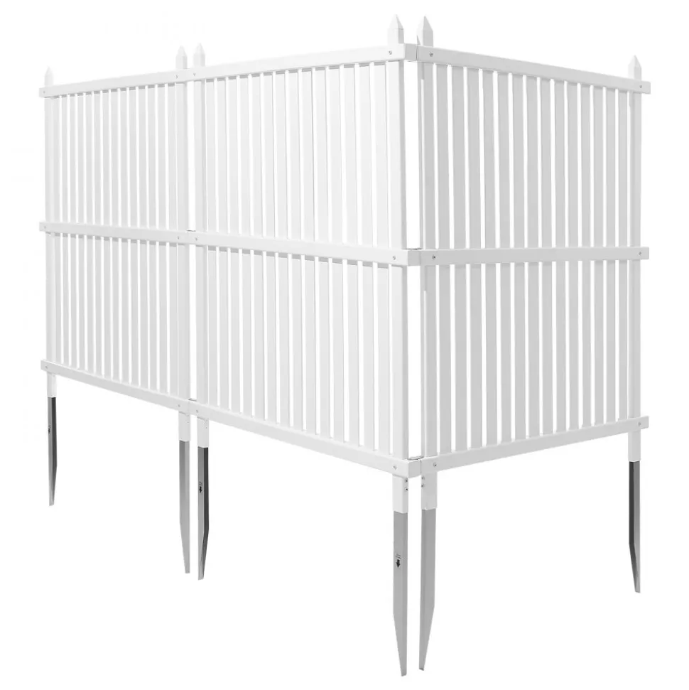 VEVOR 3 Panels Outdoor Privacy Screen, 36 x 45 in Air Conditioner Fence with 19.7 in Ground Stakes, Pool Equipment Enclosure, Strip Vinyl Privacy Fence, Ideal for Trash Can and A/C Units, White