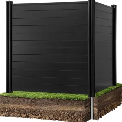 VEVOR 2 Panels Outdoor Privacy Screen, 48 x 48 in Air Conditioner Fence with 27.6 in Ground Stakes, Pool Equipment Enclosure, Horizontal Vinyl Privacy Fence, Ideal for Trash Can and A/C Units, Black