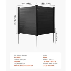VEVOR 2 Panels Outdoor Privacy Screen, 48 x 48 in Air Conditioner Fence with 27.6 in Ground Stakes, Pool Equipment Enclosure, Horizontal Vinyl Privacy Fence, Ideal for Trash Can and A/C Units, Black