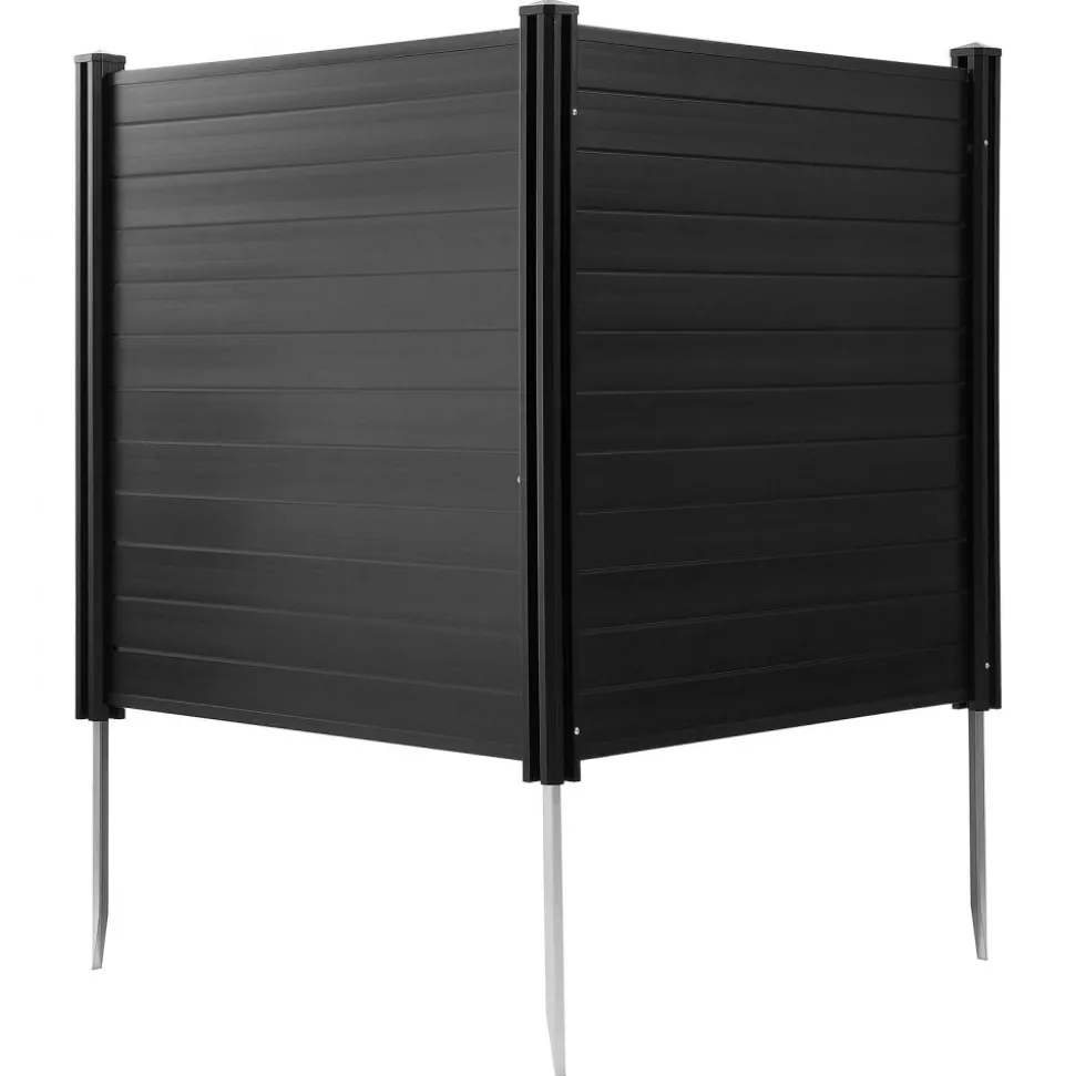 VEVOR 2 Panels Outdoor Privacy Screen, 48 x 48 in Air Conditioner Fence with 27.6 in Ground Stakes, Pool Equipment Enclosure, Horizontal Vinyl Privacy Fence, Ideal for Trash Can and A/C Units, Black