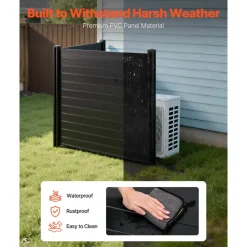 VEVOR 2 Panels Outdoor Privacy Screen, 48 x 48 in Air Conditioner Fence with 27.6 in Ground Stakes, Pool Equipment Enclosure, Horizontal Vinyl Privacy Fence, Ideal for Trash Can and A/C Units, Black