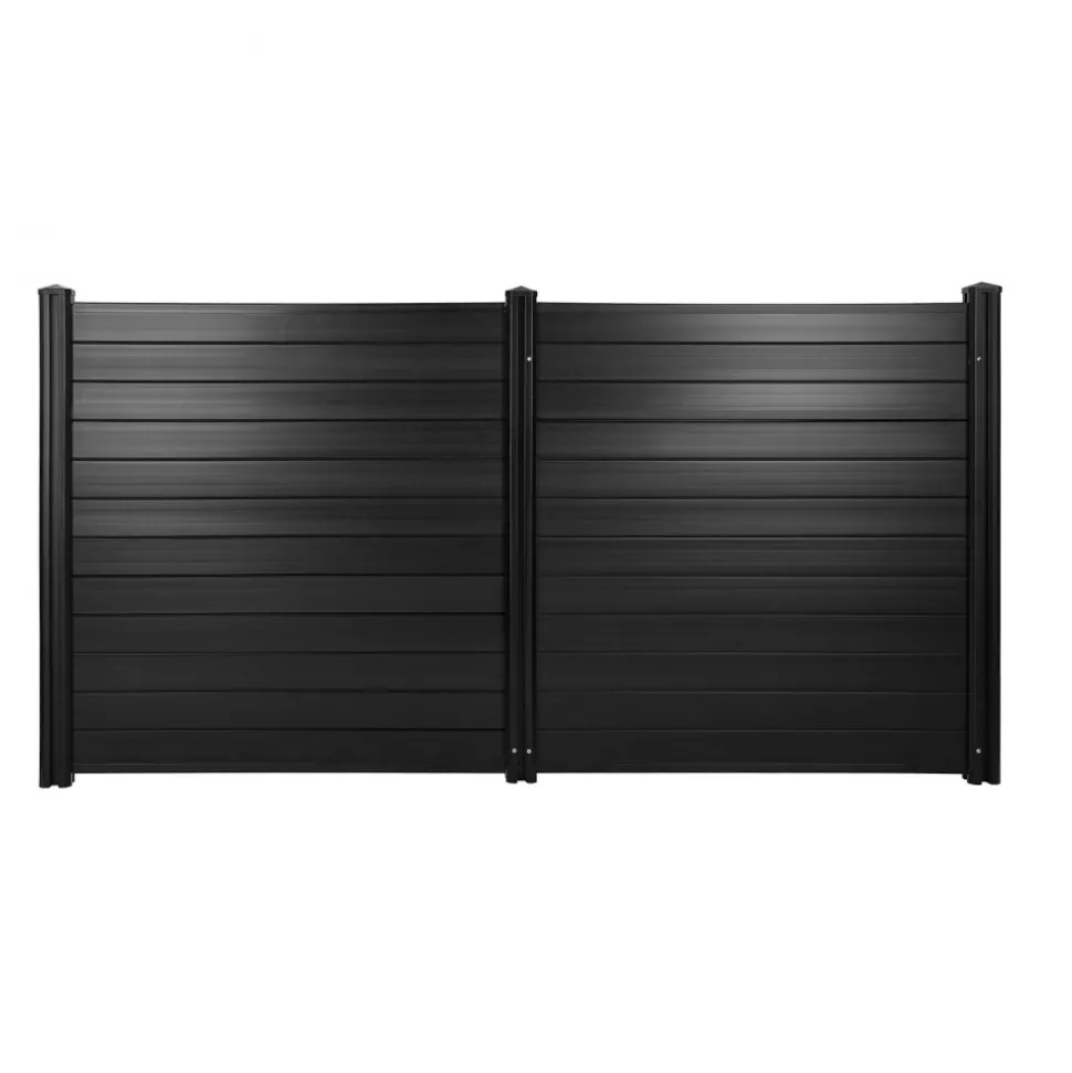VEVOR 2 Panels Outdoor Privacy Screen, 48 x 48 in Air Conditioner Fence with 27.6 in Ground Stakes, Pool Equipment Enclosure, Horizontal Vinyl Privacy Fence, Ideal for Trash Can and A/C Units, Black