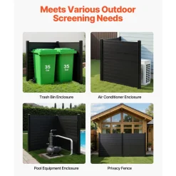 VEVOR 2 Panels Outdoor Privacy Screen, 48 x 48 in Air Conditioner Fence with 27.6 in Ground Stakes, Pool Equipment Enclosure, Horizontal Vinyl Privacy Fence, Ideal for Trash Can and A/C Units, Black