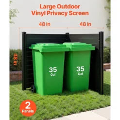 VEVOR 2 Panels Outdoor Privacy Screen, 48 x 48 in Air Conditioner Fence with 27.6 in Ground Stakes, Pool Equipment Enclosure, Horizontal Vinyl Privacy Fence, Ideal for Trash Can and A/C Units, Black