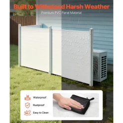 VEVOR 2 Panels Outdoor Privacy Screen, 48 x 48 in Air Conditioner Fence with 19.7 in Ground Stakes, Pool Equipment Enclosure, Louvered Vinyl Privacy Fence, Ideal for Trash Can and A/C Units, White