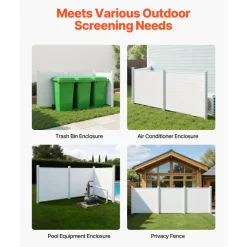 VEVOR 2 Panels Outdoor Privacy Screen, 48 x 48 in Air Conditioner Fence with 19.7 in Ground Stakes, Pool Equipment Enclosure, Louvered Vinyl Privacy Fence, Ideal for Trash Can and A/C Units, White