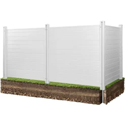 VEVOR 2 Panels Outdoor Privacy Screen, 48 x 48 in Air Conditioner Fence with 19.7 in Ground Stakes, Pool Equipment Enclosure, Louvered Vinyl Privacy Fence, Ideal for Trash Can and A/C Units, White