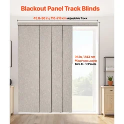 VEVOR Panel Track Blinds, Extendable Track from 45.8 in to 86 in W, Trimmable Panel Curtains Up to 96 in H, Vertical Blackout Panel Blinds for Sliding Doors, Patio Doors, Room Divider, Windows, Brown