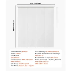 VEVOR Panel Track Blinds, Extendable Track from 45.8 in to 86 in W, Trimmable Panel Curtains Up to 96 in H, Adjustable Vertical Panel Blinds for Sliding Doors, Patio Doors, Room Divider, Window, White
