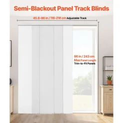 VEVOR Panel Track Blinds, Extendable Track from 45.8 in to 86 in W, Trimmable Panel Curtains Up to 96 in H, Adjustable Vertical Panel Blinds for Sliding Doors, Patio Doors, Room Divider, Window, White