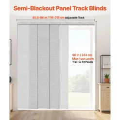 VEVOR Panel Track Blinds, Extendable Track from 45.8 in to 86 in W, Trimmable Panel Curtains Up to 96 in H, Adjustable Vertical Panel Blinds for Sliding Doors, Patio Doors, Room Divider, Window, Gray
