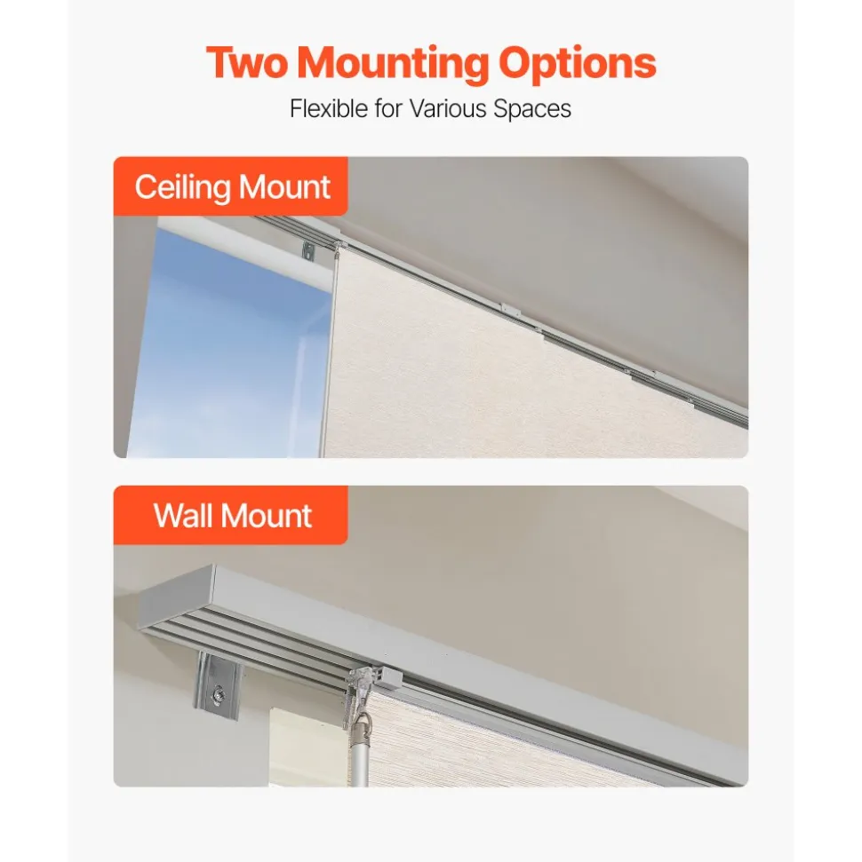 VEVOR Panel Track Blinds, Extendable Track from 45.8 in to 86 in W, Trimmable Panel Curtains Up to 96 in H, Adjustable Vertical Panel Blinds for Sliding Doors, Patio Doors, Room Divider, Light Brown
