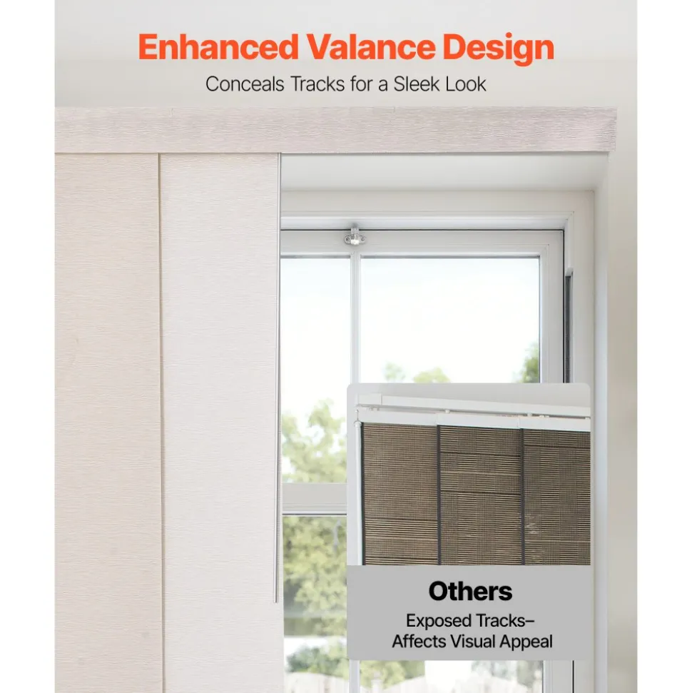 VEVOR Panel Track Blinds, Extendable Track from 45.8 in to 86 in W, Trimmable Panel Curtains Up to 96 in H, Adjustable Vertical Panel Blinds for Sliding Doors, Patio Doors, Room Divider, Light Brown