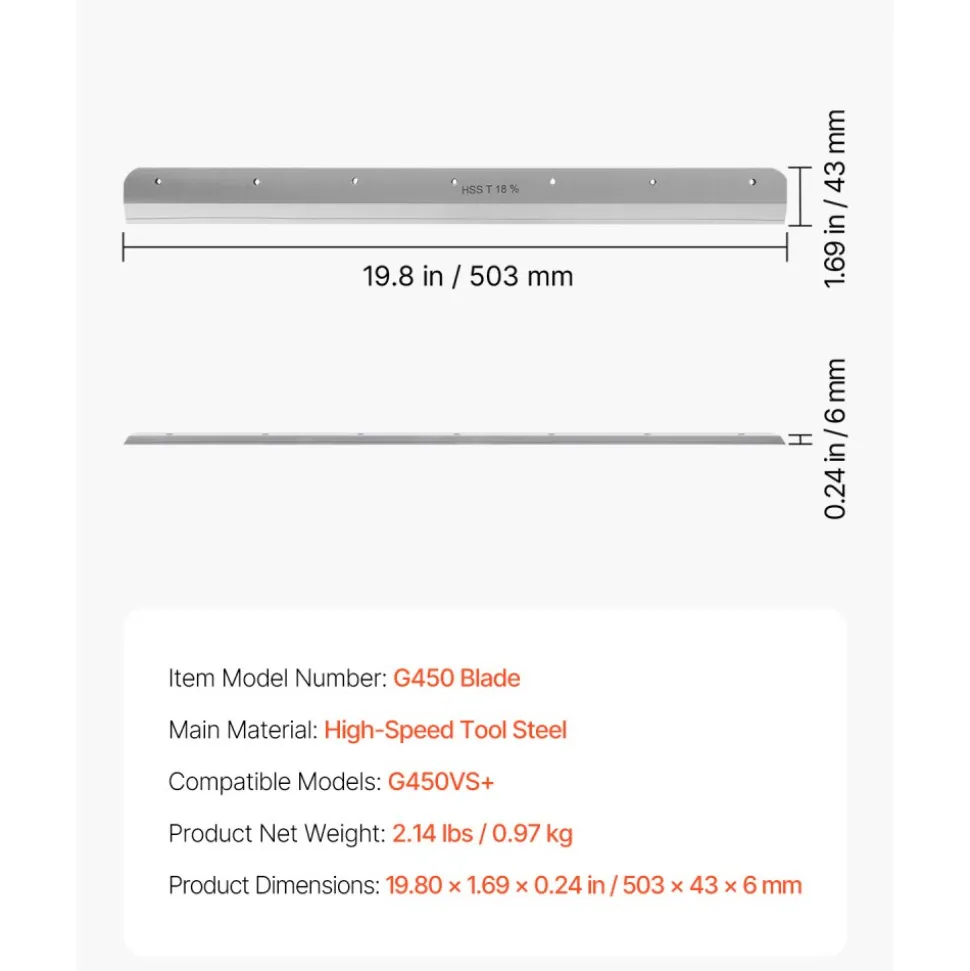 VEVOR Paper Cutter Blade, Heavy Duty Steel Blade Replacement Suitable for Professional Cutter G450VS+, Paper Trimmer Machine Spare Blade,503 x 43 x 6 mm