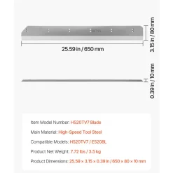 VEVOR Paper Cutter Blade, Heavy Duty Steel Blade Replacement Suitable for Professional Cutter H520TV7/E5208L, Paper Trimmer Machine Spare Blade,650 x 80 x 10 mm