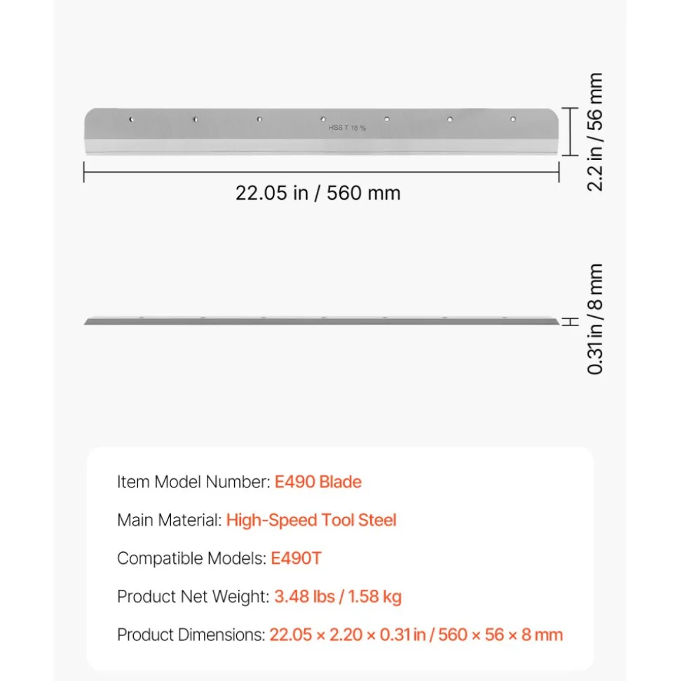 VEVOR Paper Cutter Blade, Heavy Duty Steel Blade Replacement Suitable for Professional Cutter E490T, Paper Trimmer Machine Spare Blade,560 x 56 x 8 mm