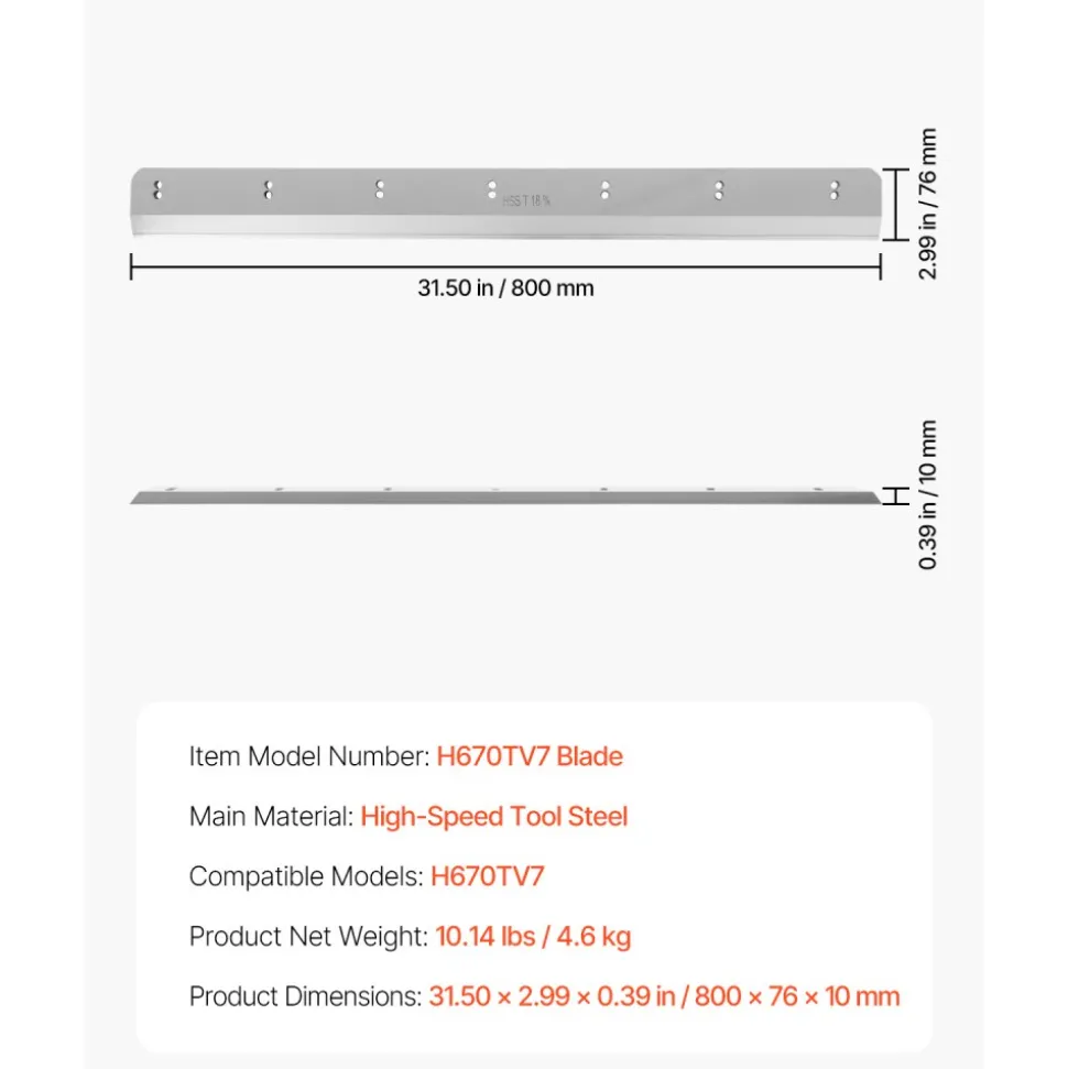 VEVOR Paper Cutter Blade, Heavy Duty Steel Blade Replacement Suitable for Professional Cutter H670TV7, Paper Trimmer Machine Spare Blade,800 x 76 x 10 mm