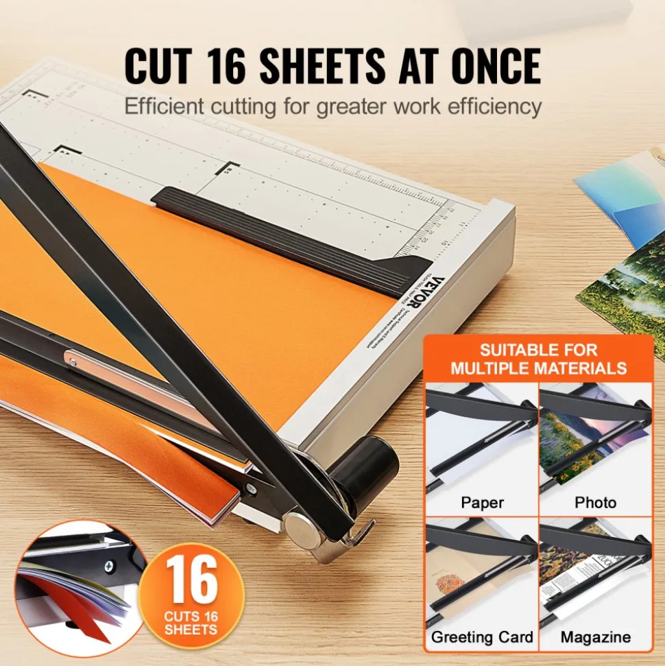 VEVOR Paper Cutter, Guillotine Trimmer, 15" Cut Length, 16 Sheets Capacity, Heavy Duty Guillotine Paper Cutter with Guard Rail/Blade Lock for Cardstock/Cardboard, Paper Trimmer for Home Office School