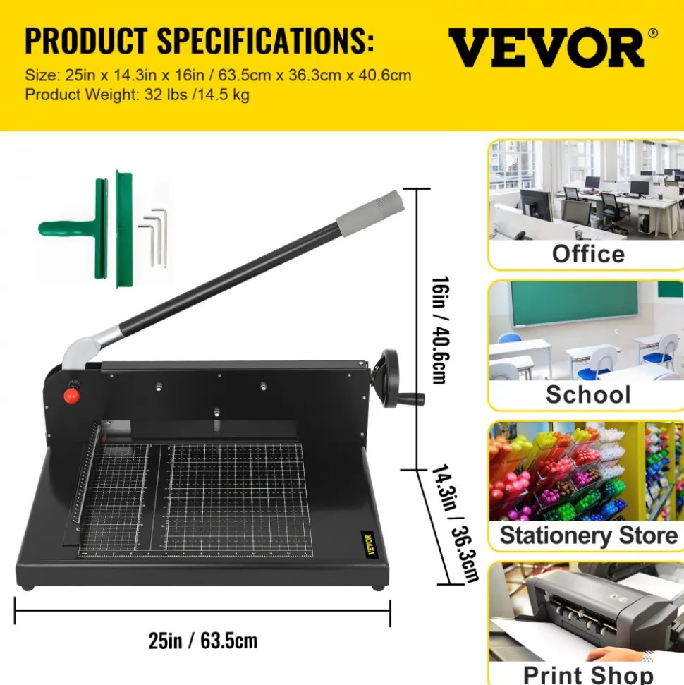 VEVOR Paper Cutter 12Inch A4 Commercial Heavy Duty Paper Cutter 300 Sheets 45HRC Hardness Stack Cutter Metal Base Desktop Stack Cutter for Home Office (A4)