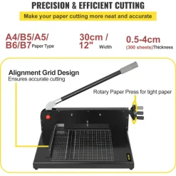 VEVOR Paper Cutter 12Inch A4 Commercial Heavy Duty Paper Cutter 300 Sheets 45HRC Hardness Stack Cutter Metal Base Desktop Stack Cutter for Home Office (A4)