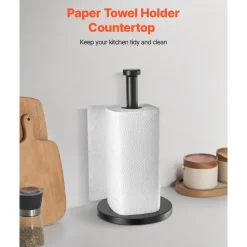 VEVOR Paper Towel Holder Countertop, Stainless Steel Kitchen Paper Towel Stand with Weighted Base and Suction Cups, Non-slip Countertop Kitchen Paper Roll Holders for Kitchen Bathroom