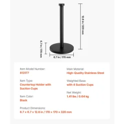 VEVOR Paper Towel Holder Countertop, Stainless Steel Kitchen Paper Towel Stand with Weighted Base and Suction Cups, Non-slip Countertop Kitchen Paper Roll Holders for Kitchen Bathroom