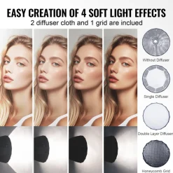 VEVOR Parabolic Softbox, 33 in / 850 mm, Quick Release and Quick Fold, Lightweight and Portable, Universal Bowens Mount, 4 Lighting Effects, Fits for Professionoal Photography, Daily Filming