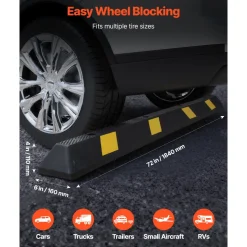 VEVOR Parking Stopper, 72 Inch 2 Pcs Heavy Duty Parking Aid for Garage, Rubber Curb Garage Floor Stopper with Reflective Strips, Aid Gadgets for Cars Vans Trucks Tire Wheel Guide Block Stops Bumpers