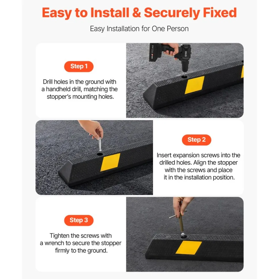 VEVOR Parking Stopper, 72 Inch 2 Pcs Heavy Duty Parking Aid for Garage, Rubber Curb Garage Floor Stopper with Reflective Strips, Aid Gadgets for Cars Vans Trucks Tire Wheel Guide Block Stops Bumpers