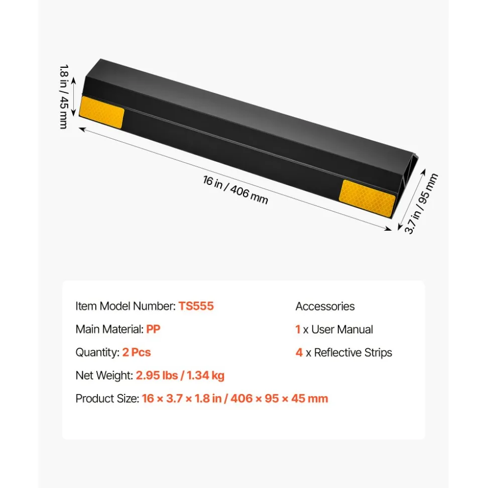 VEVOR Parking Stopper, 16 Inch 2 Pcs Heavy Duty Parking Aid for Garage, PP Curb Garage Floor Stopper with Reflective Strips, Vehicles Gadgets for Cars Vans Trucks Tire Wheel Guide Block Stops Bumpers