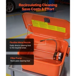 VEVOR Parts Washer 5-Gallon, 3.5 Gallon Solvent Capacity, 0.4 Gallon per Minute Max Pump Output, Portable Steel Automotive Parts Cleaner with Electric Pump for Wheel Bearings, Gears, and Carburetors